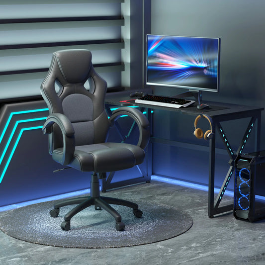 Racing Gaming Chair, Swivel Wheels, Padded Headrest, Tilt Function, Grey Video Game Chairs Black Grey at Gallery Canada