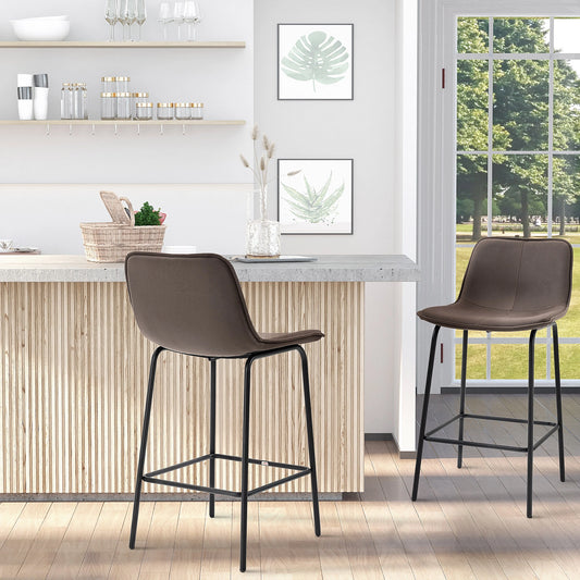 Upholstered Counter Height Bar Stools, Set of 2, 26", Steel Legs Bar Stools Coffee, Black at Gallery Canada