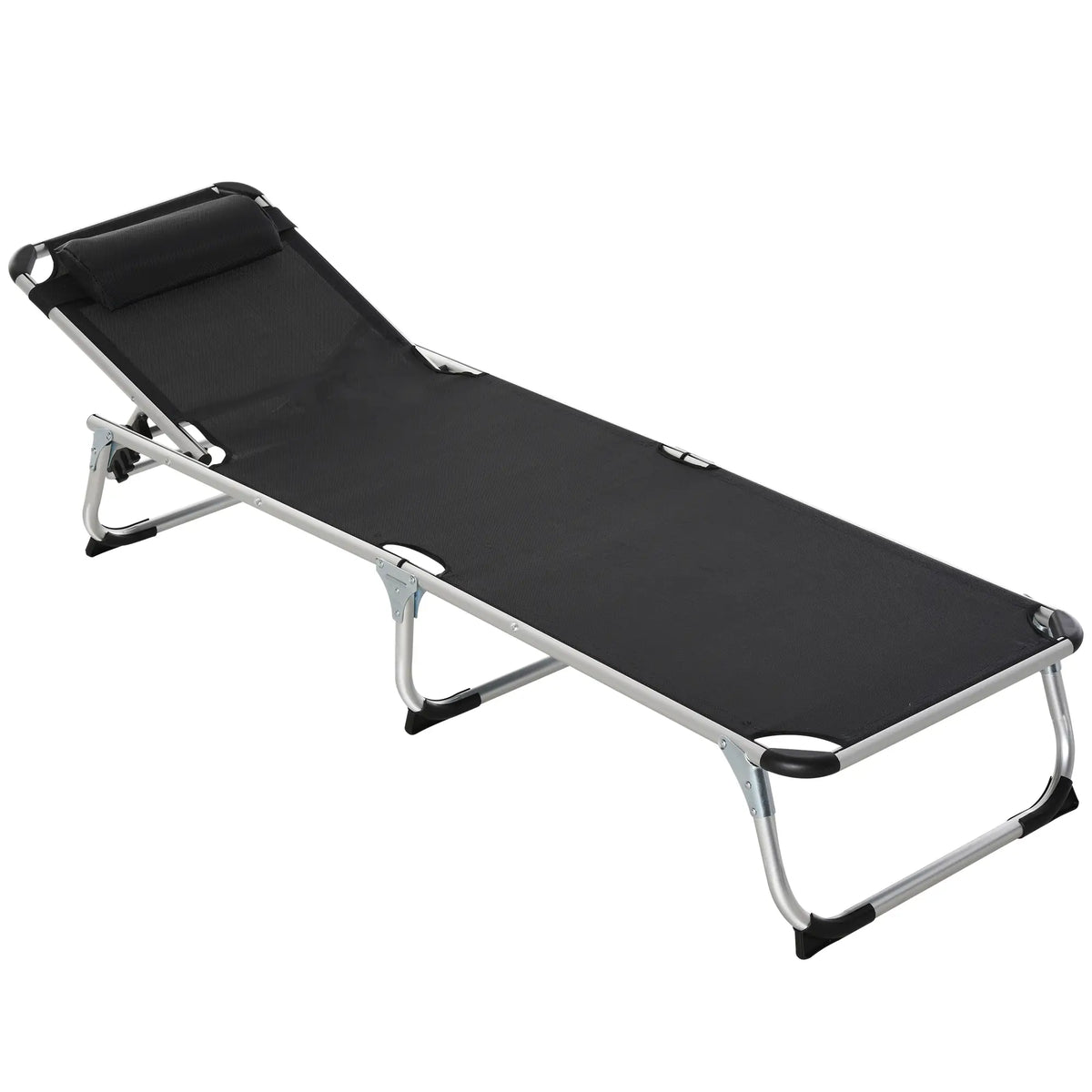 Folding Lounge Chair, Adjustable Backrest, Aluminum Frame, Black