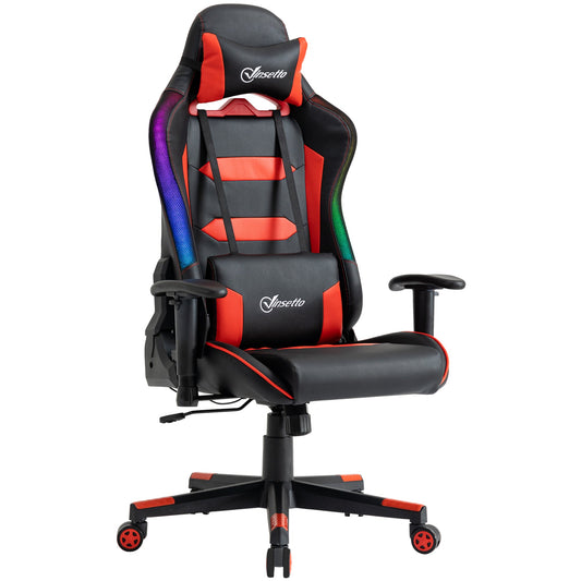 Racing Office Chair with RGB LED Light, Gaming Desk Chair with Lumbar Support, High Back PU Leather Swivel Computer Recliner, Tilt, Black and Red at Gallery Canada