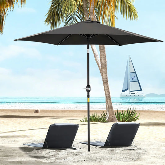 8.5' Round Aluminum Patio Umbrella, Tilt Canopy, 6 Ribs, Black Sun Umbrellas Black at Gallery Canada