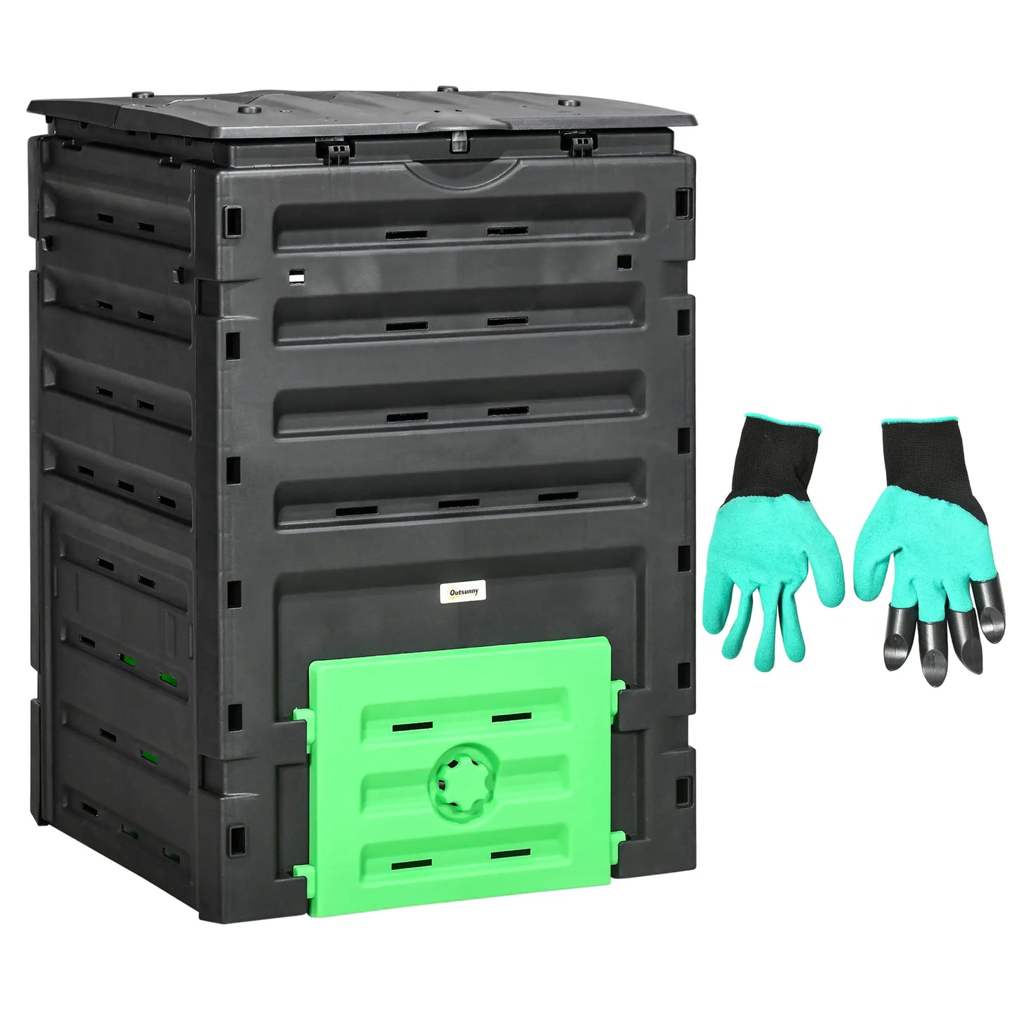 Garden Composter, 120 Gallon (450L), 80 Vents, 2 Sliding Doors, Black Outdoor Compost Bin at Gallery Canada