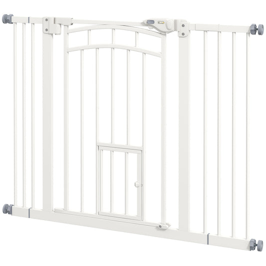 Auto-Close Pet Gate, Stair Gate with Cat Door, Double Locking for Doorways Hallways Stairs, Fits 29"-39.4" Wide, White - Gallery Canada