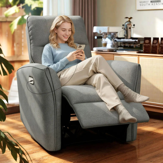 Fabric Recliner Chair, USB Ports, Footrest, Grey Sofas & Reclining Chairs Grey, Black at Gallery Canada