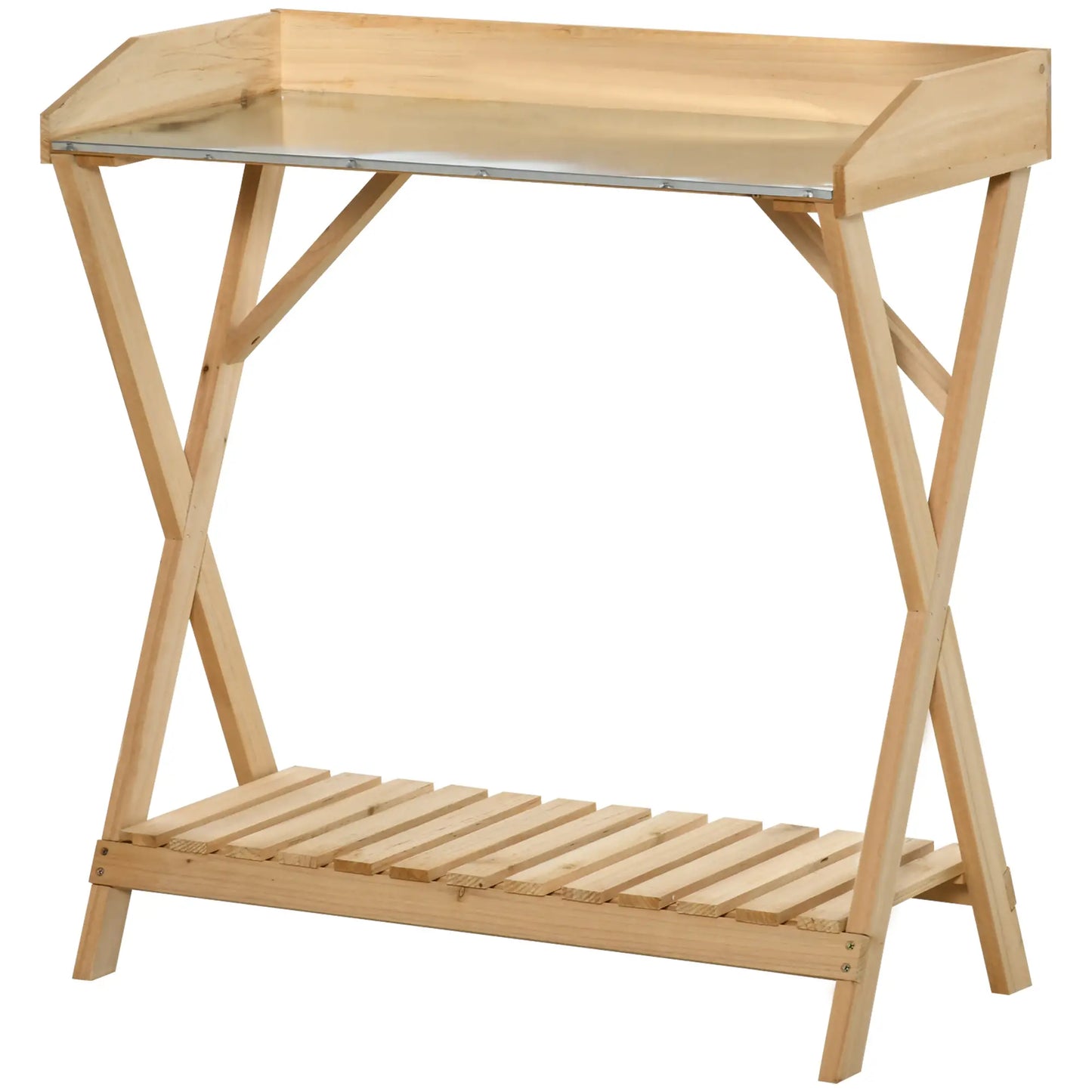 Wooden Garden Potting Bench, Outdoor Planting Workbench, Galvanized Metal Tabletop Potting Benches & Tables at Gallery Canada
