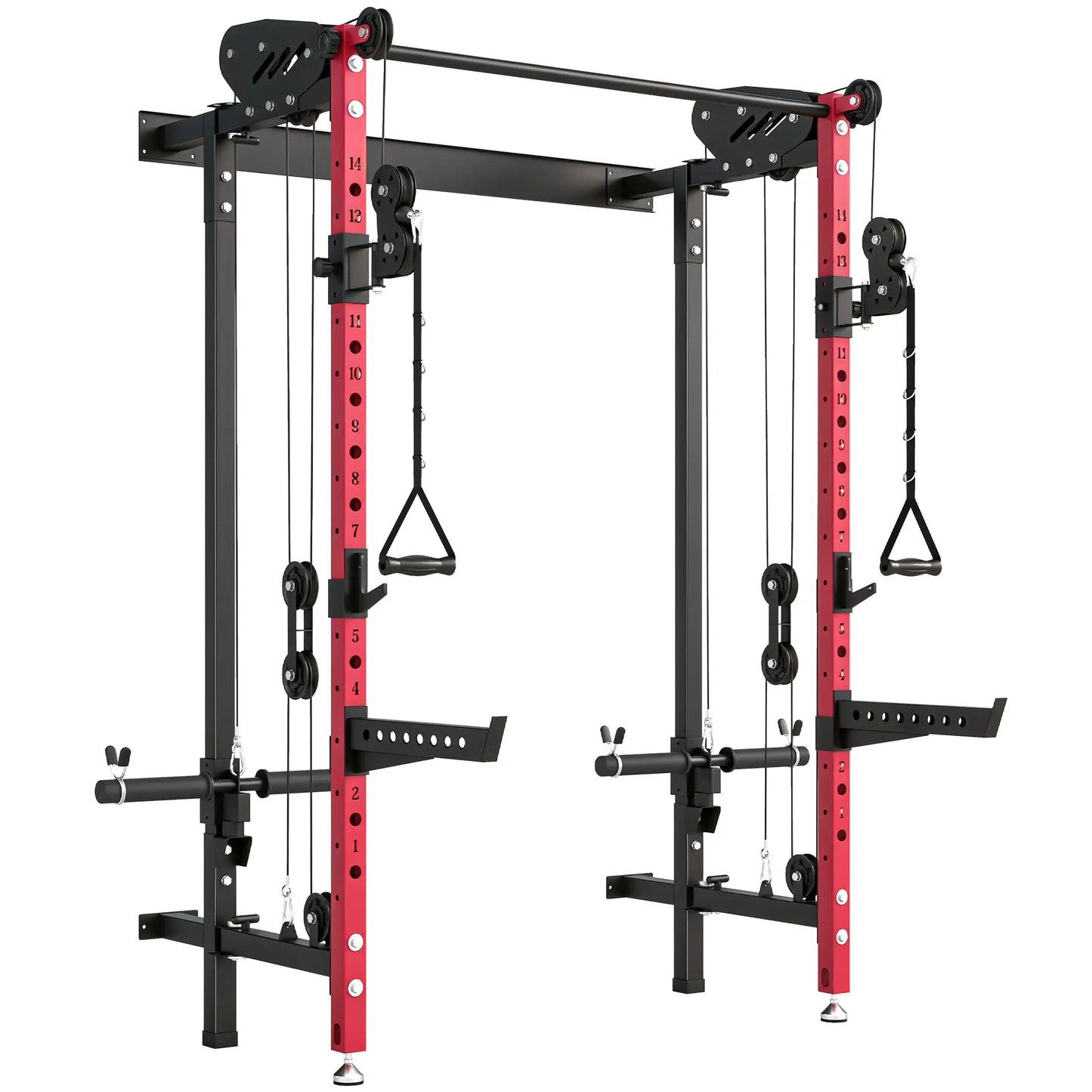 Foldable Power Cage With Pull-Up Bar, Cable Pulley System, 1540 Lbs