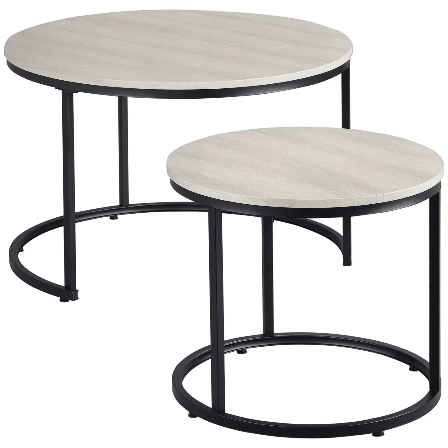 Nesting Coffee Tables Set of 2, Round, Metal Frame, Wood Grain, Grey Living Room Furniture at Gallery Canada