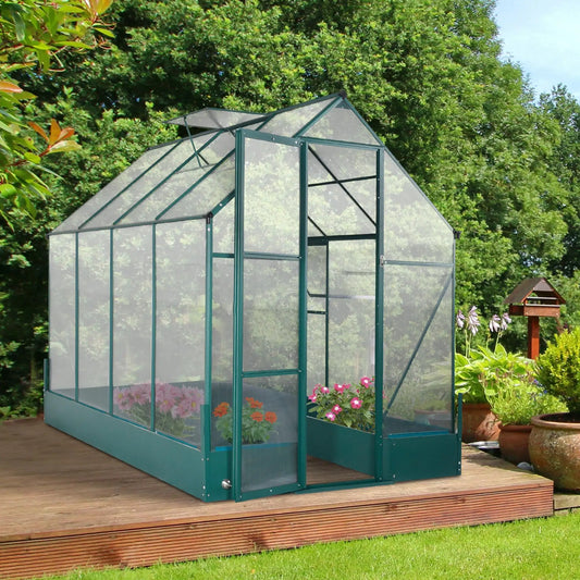 8.2' x 6.2' Greenhouse, Aluminum Frame, Temperature Controlled Window Walk In Greenhouses Transparent Sheets, Green Frame at Gallery Canada