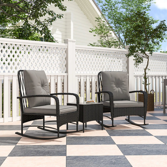 3pc Rattan Bistro Set, Wicker Patio Furniture, Rocking Chairs, Grey Bistro Sets Black, Grey at Gallery Canada