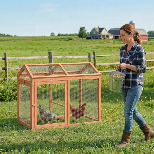 Wooden Chicken Run, Outdoor Coop With Perch, Dual Doors, Hen House Rabbit Hutch Chicken Coops Orange at Gallery Canada