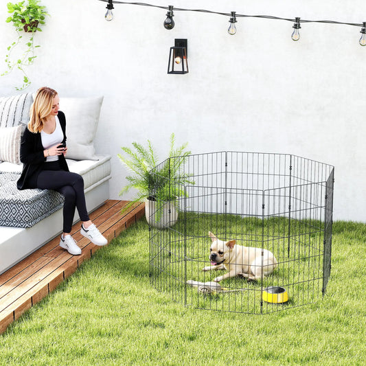 Foldable Metal Dog Playpen, Expandable Pet Fence, 20" x 32", 8 Panels, Black Dog PlayPens Black at Gallery Canada