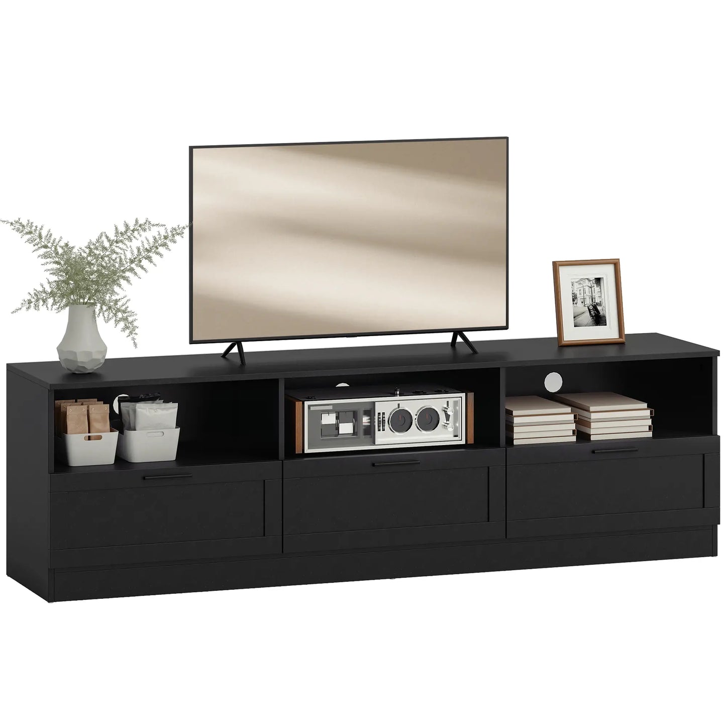 TV Stand with Storage, 3 Cabinets, 3 Shelves, for TVs up to 85", Black TV Stands at Gallery Canada