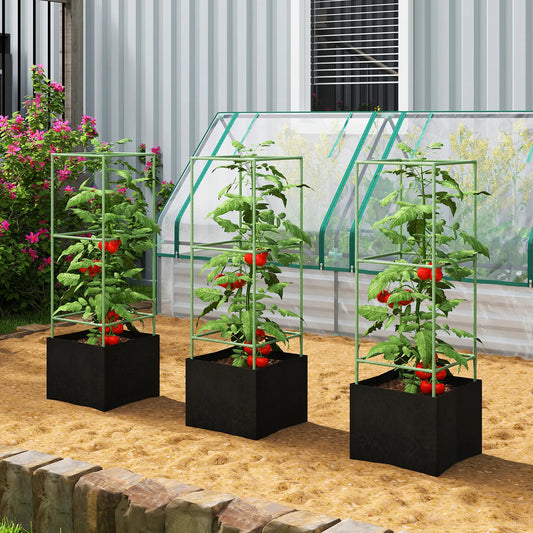 3 Tomato Cages With 13.5 Gallon Grow Bags, Adjustable Square Plant Trellis Raised Garden Beds Green at Gallery Canada