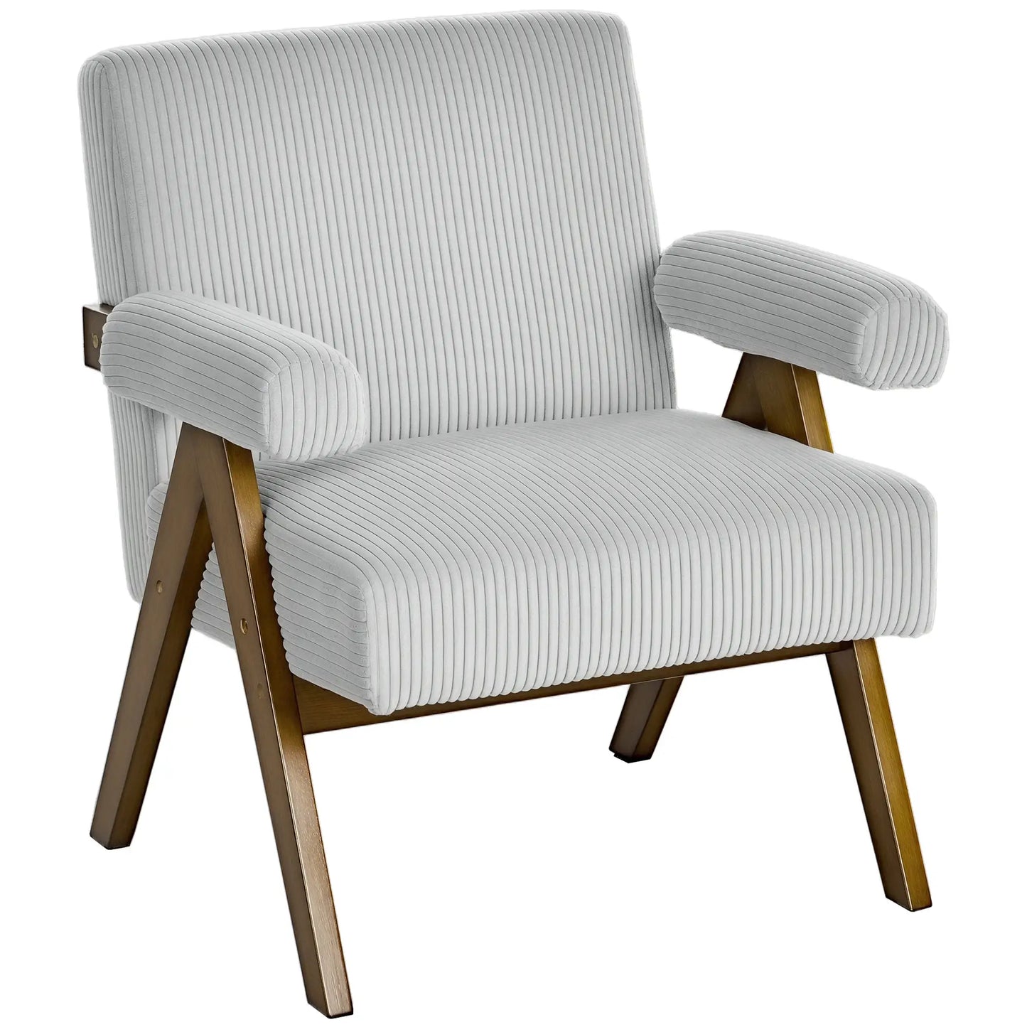 Corduroy Accent Chair Armchair with Wide Seat and Soft Padded Armrests for Reading, Bedroom, Light Grey Accent Chairs at Gallery Canada