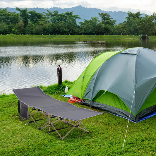 Folding Camping Cot for Adults, with Carry Bag, Side Pocket, Grey Camping Cots Grey at Gallery Canada
