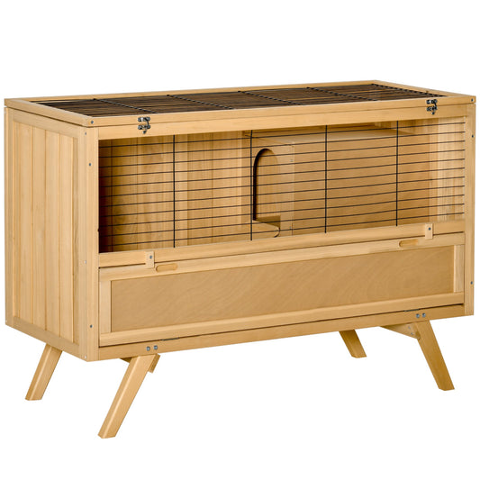 47" Rabbit Hutch Indoor with Top Access, Elevated Bunny Cage Guinea Pig House with Removable Tray, Ramp, Yellow - Gallery Canada