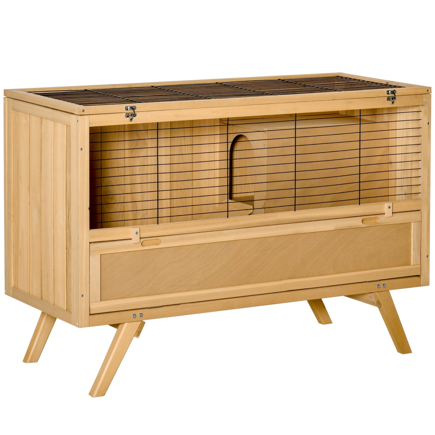 47" Rabbit Hutch Indoor with Top Access, Elevated Bunny Cage Guinea Pig House with Removable Tray, Ramp, Yellow at Gallery Canada