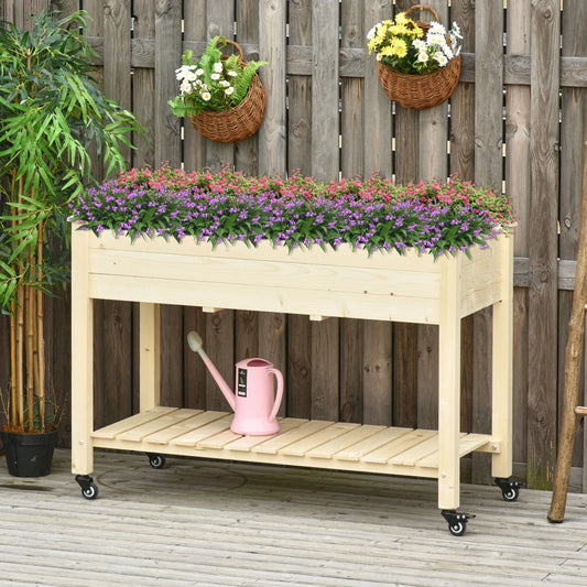Mobile Raised Garden Bed, Wood Planter Box w/ Wheels, Storage Shelf, Natural Elevated Garden Beds Natural at Gallery Canada