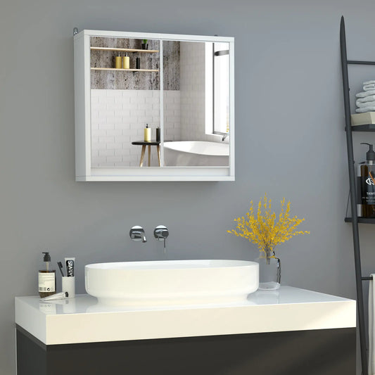 Wall Mounted Medicine Cabinet, Mirrored, Hinged Door, 2-Tier Shelves, White Mirror Medicine Cabinets White at Gallery Canada