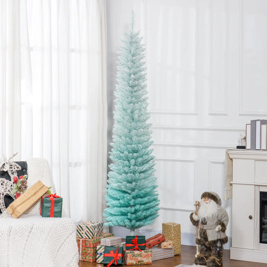 7' PVC Slim Pencil Artificial Christmas Tree, 500 Branch Tips Pencil Christmas Trees Blue at Gallery Canada
