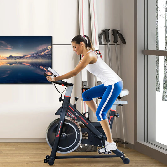 Vélo d'exercice stationnaire droit, résistance réglable, moniteur LCD, noir