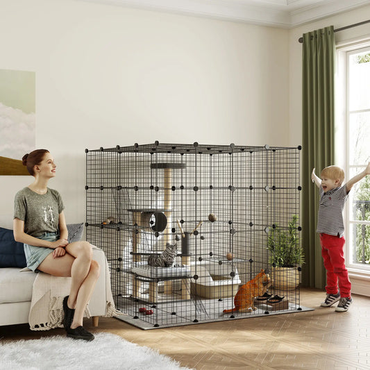 4-Tier 55" Cat Cage with Platforms, Ramps, Black Outdoor Cat Enclosures Black at Gallery Canada