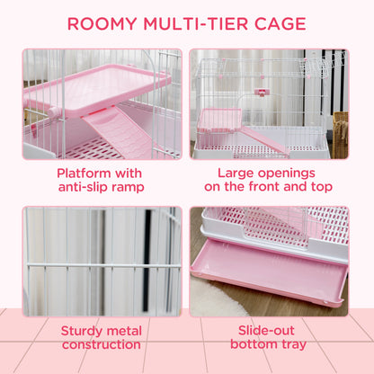 32"L 2-Level Small Animal Cage with Universal Lockable Wheels, Pink at Gallery Canada