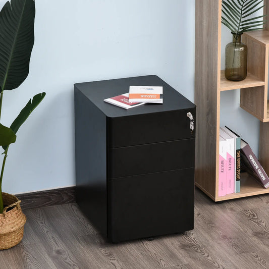 3 Drawer Metal Filing Cabinet, Mobile with Wheels, Black Office Cabinets & Cupboards Black at Gallery Canada
