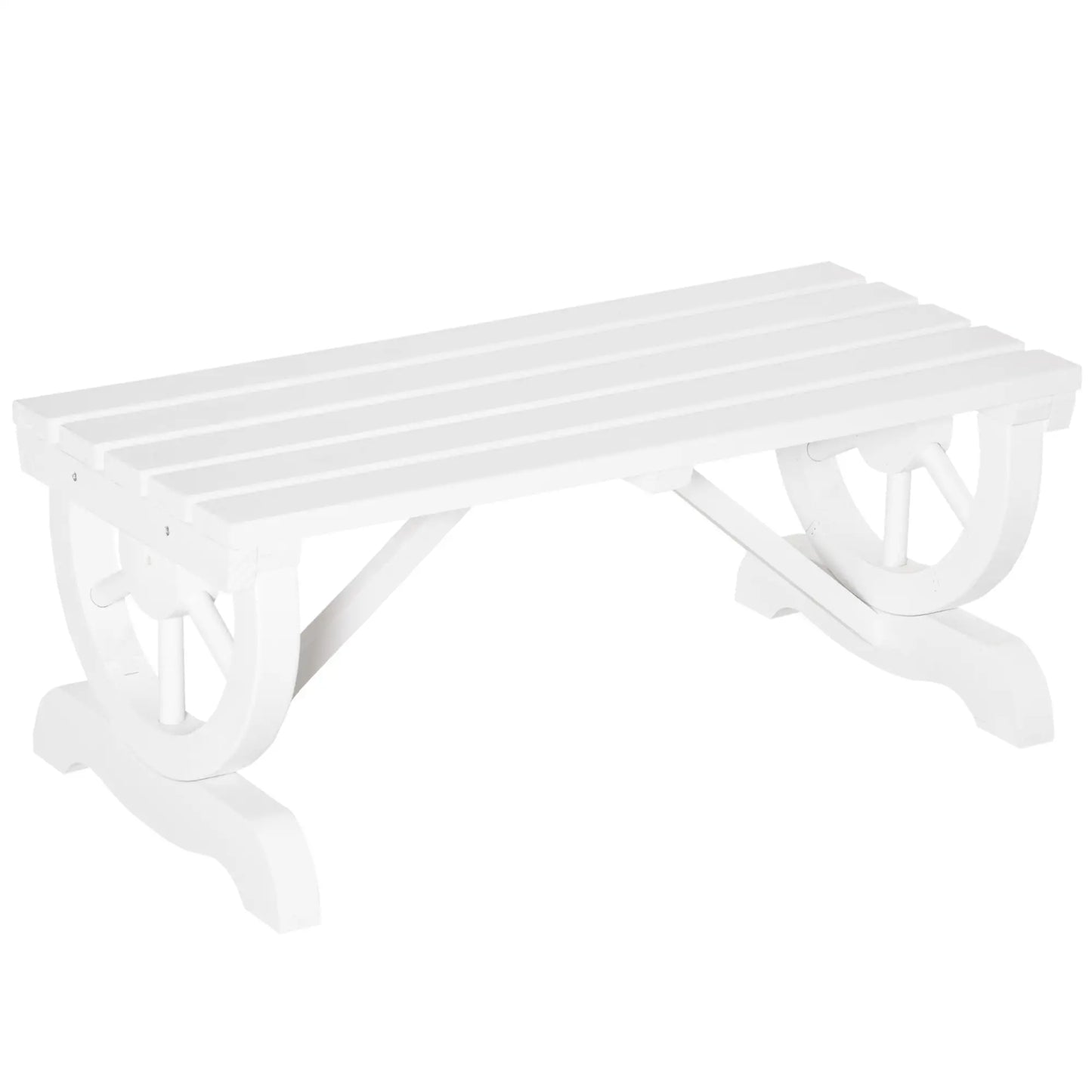 Rustic Wood Wheel Outdoor Garden Bench, 2-Person, White Outdoor Benches at Gallery Canada