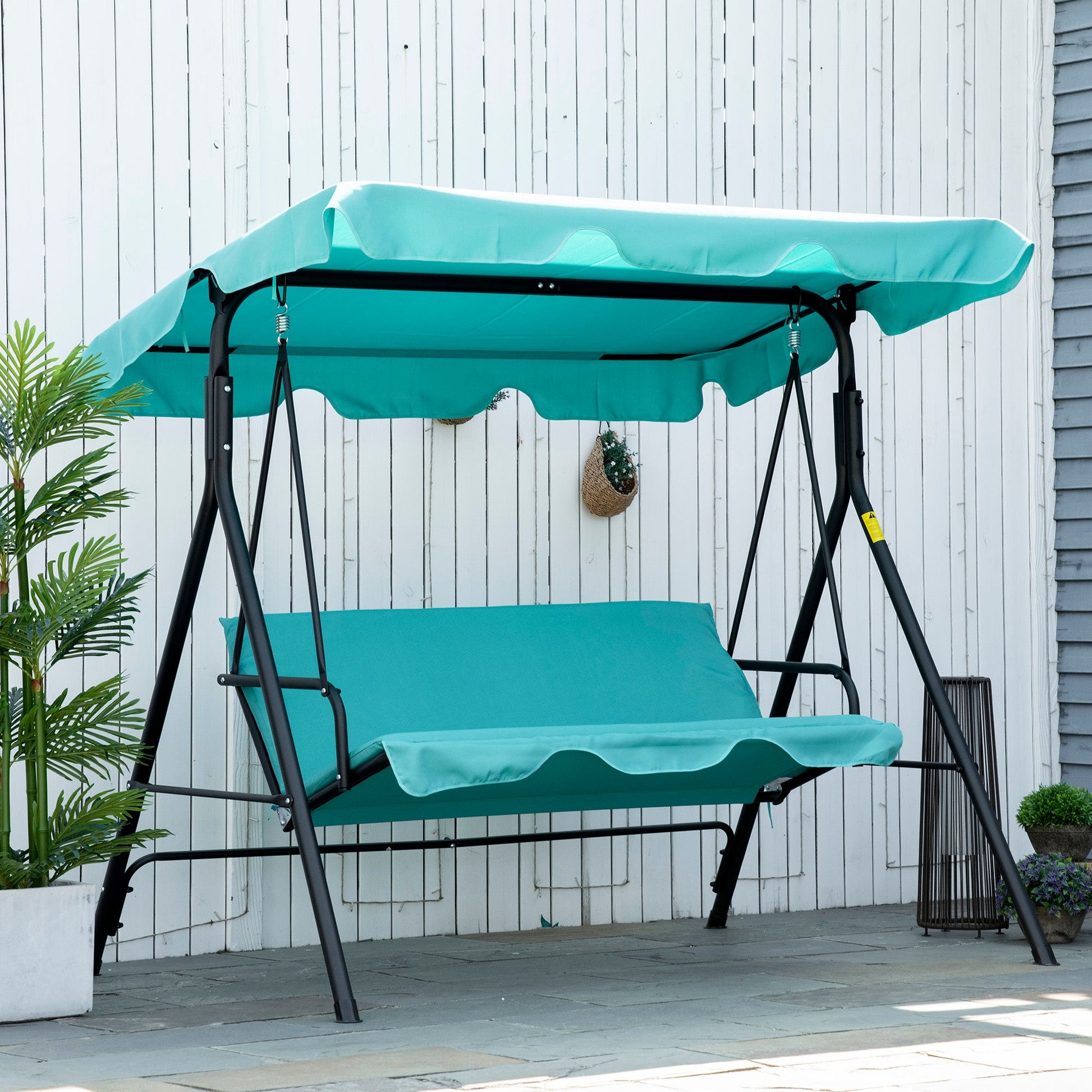 3-Seater Outdoor Porch Swing with Adjustable Canopy, Patio Swing Chair for Garden, Poolside, Backyard, Teal at Gallery Canada