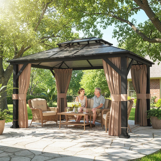 10' x 12' Hardtop Gazebo, Steel Permanent Outdoor, Khaki Gazebos Khaki, Dark Brown at Gallery Canada