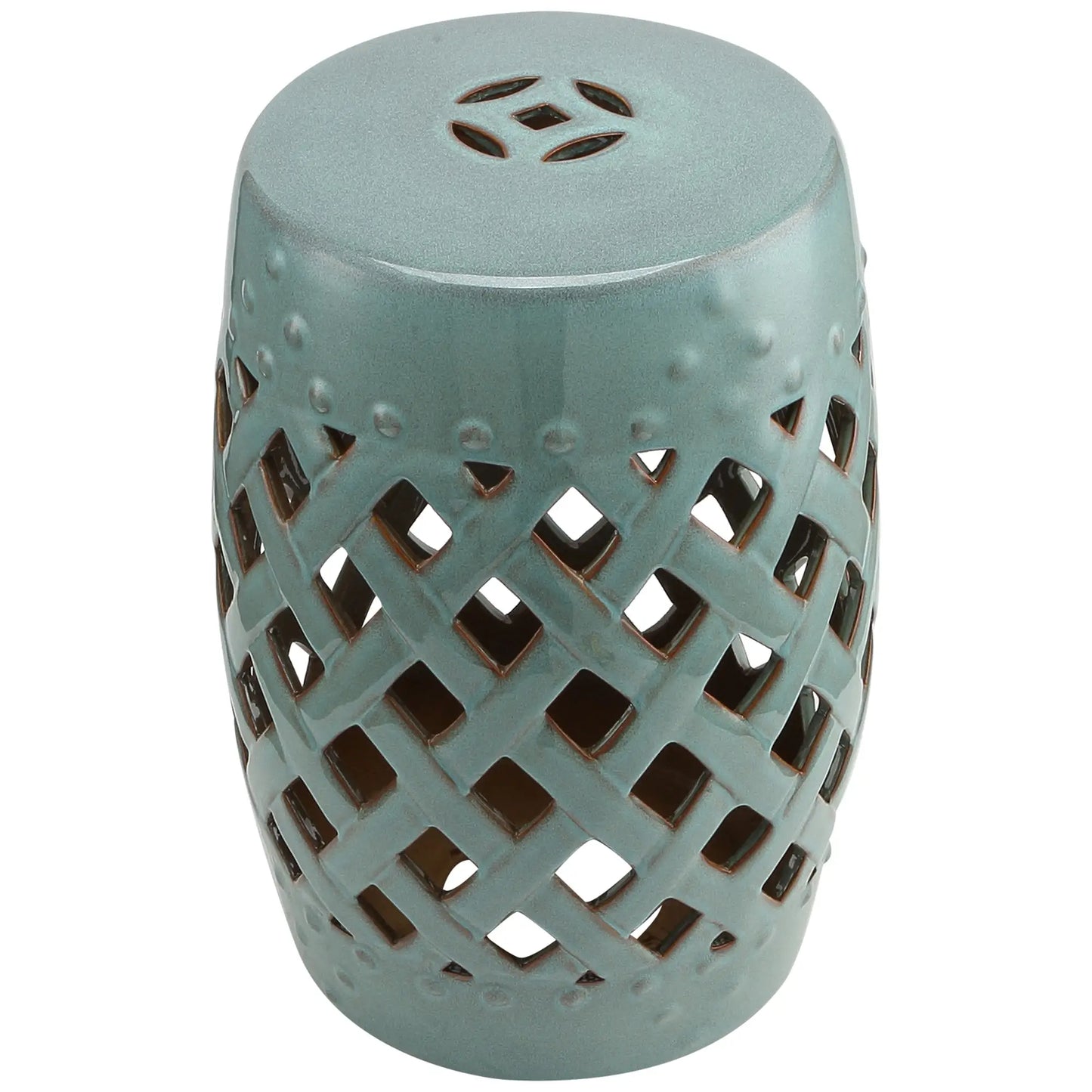 18" Ceramic Garden Stool, Woven Lattice Design, Indoor Outdoor, Blue Patio Chairs at Gallery Canada