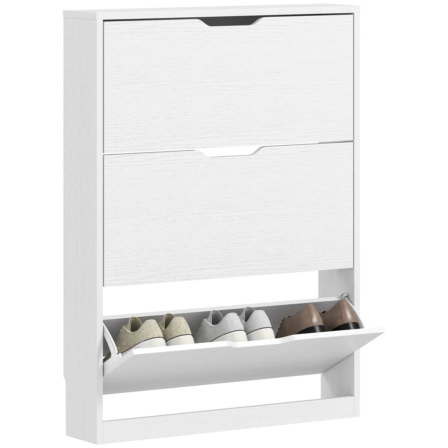 Narrow Shoe Cabinet 3 Flip Drawers, 31.5"W x 6.7"D x 42.5"H, White Shoe Storage Cabinets & Racks at Gallery Canada