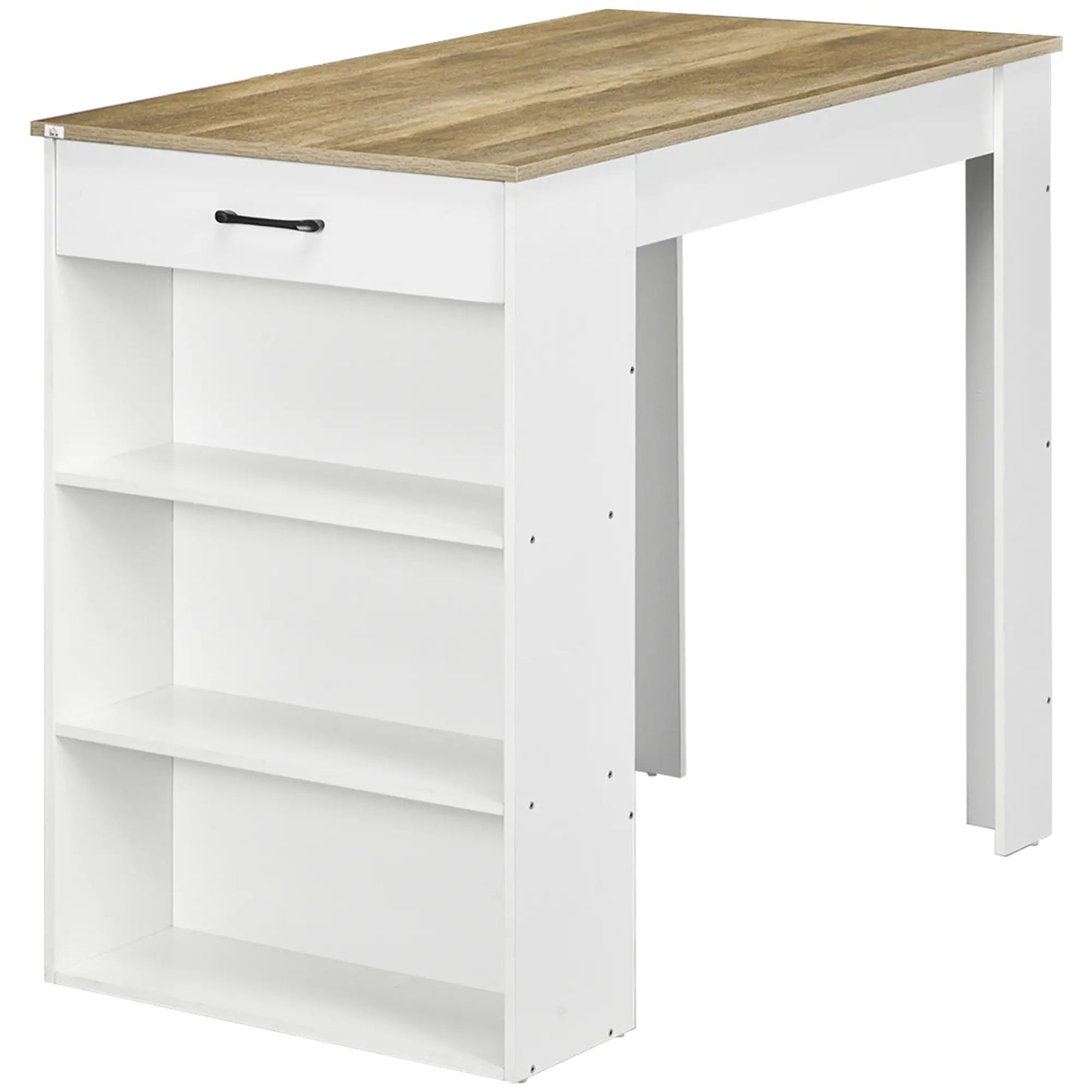 Bar Table with Drawer, 3 Shelves, High Top Pub Table, Grey