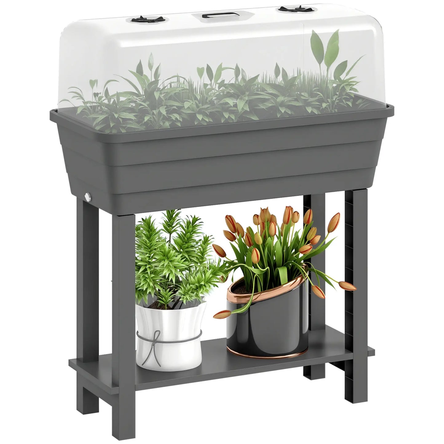 41L Self Watering Raised Garden Bed, Ventilation Lid, Dark Grey Raised Garden Beds at Gallery Canada