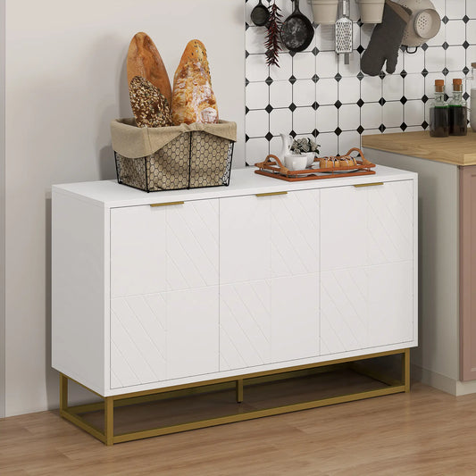Sideboard Storage Cabinet, 3 Doors, Adjustable Shelves, White
