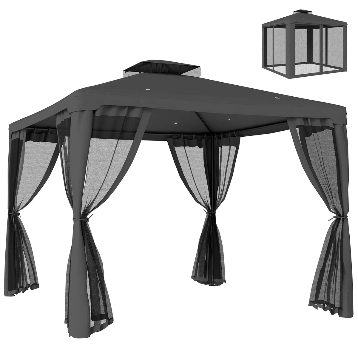 9.6' x 9.6' Gazebo, Steel Frame With Mosquito Netting, Dark Grey Gazebos at Gallery Canada