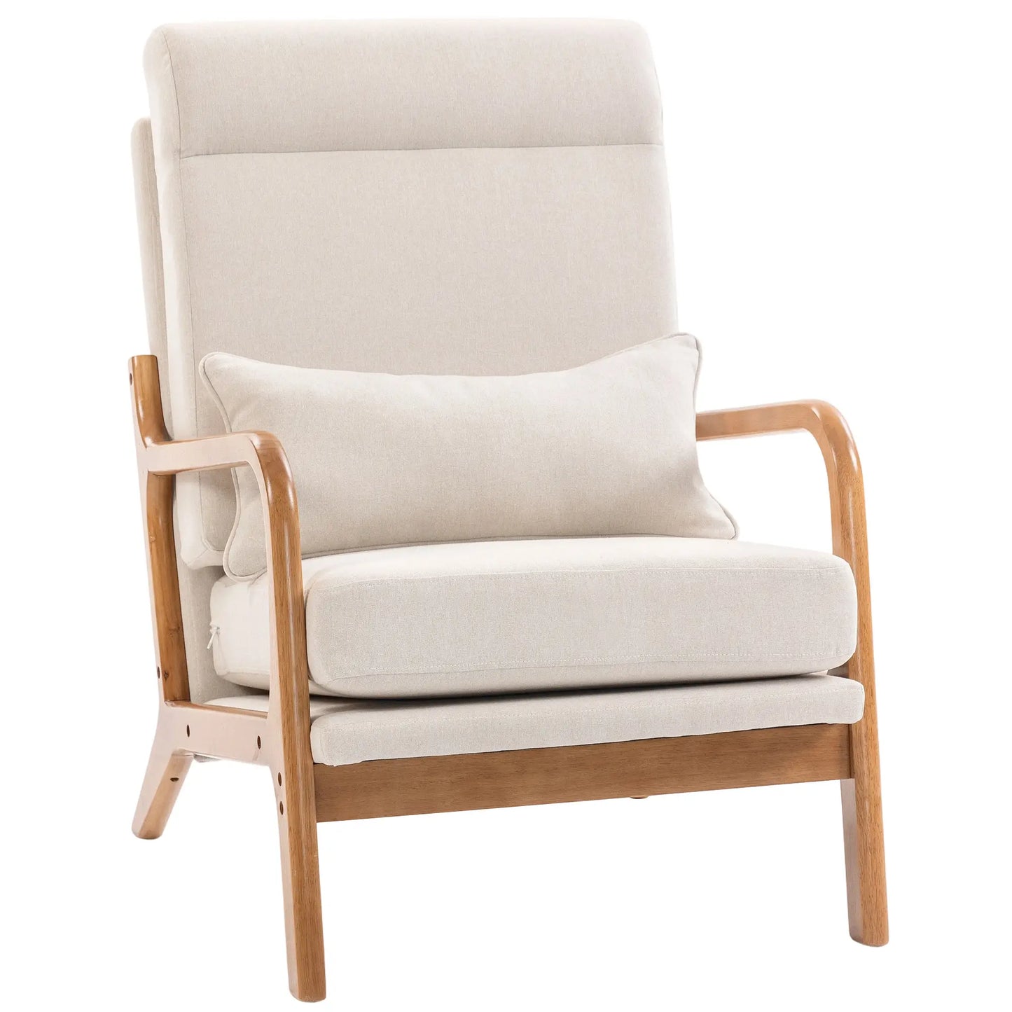 Modern Accent Chair, Linen Armchair with Lumbar Pillow, High Back, Wide Seat, Thick Cushion, Solid Wood Frame, Cream White Accent Chairs at Gallery Canada