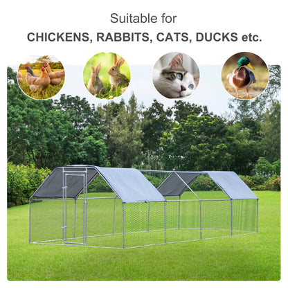 9.2' x 24.9' Metal Chicken Coop, Galvanized Walk-in Hen House, Poultry Cage Outdoor Backyard with Waterproof UV-Protection Cover for Rabbits, Ducks at Gallery Canada