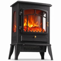Poêle-cheminée électrique, radiateur infrarouge 3 faces 725W/1450W, noir