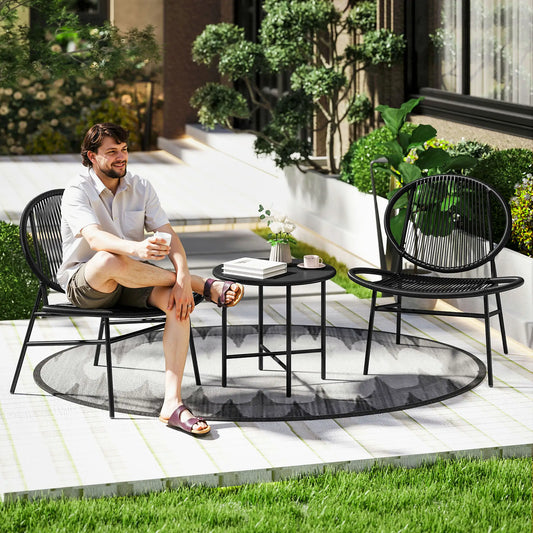 Rattan Bistro Set, 3 Pieces Wicker Patio Furniture, Black Bistro Sets Black at Gallery Canada