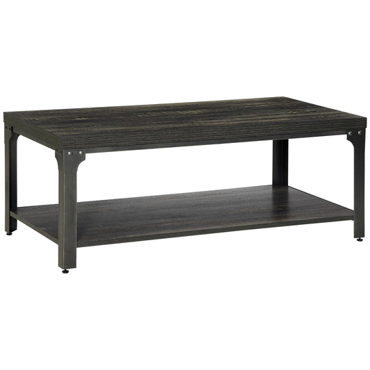 Rustic Coffee Table with Storage Shelf, 2-tier Cocktail Table with Steel Frame and Thickened Top for the Living Room, Dark Walnut at Gallery Canada