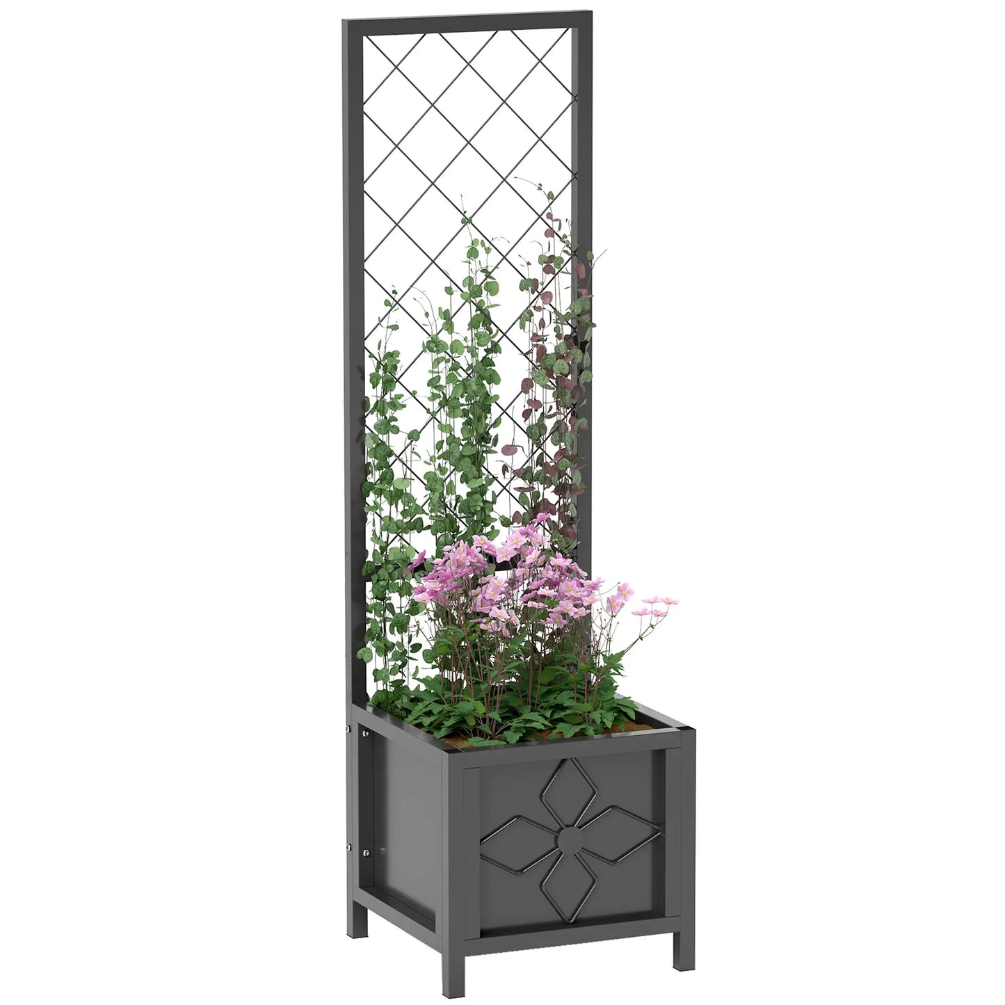 Galvanized Raised Garden Bed, Metal Planter Box with Trellis, Drainage Holes Raised Garden Beds at Gallery Canada