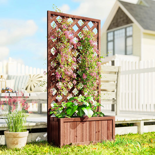 2.4 x 1 x 4.9 ft Wooden Pine Trough Planter with Trellis, Orange Wooden Planter Boxes Orange at Gallery Canada