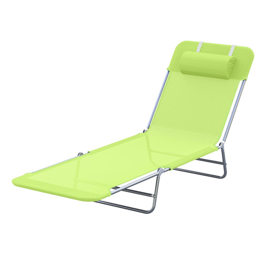 Outdoor Lounge Chair, Portable Adjustable Reclining Seat Folding Chaise Lounge Patio Camping Beach Tanning Chair Bed with Pillow, Green at Gallery Canada