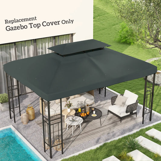 13' x 10' Gazebo Replacement Canopy, 2 Tier Top UV Cover, Grey