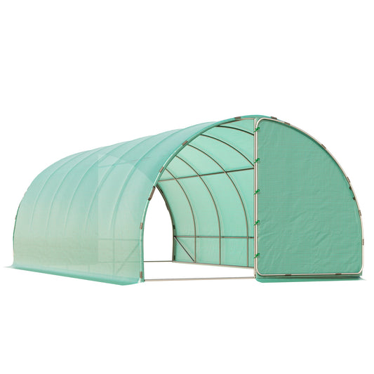 20' x 10' x 7' Tunnel Greenhouse Outdoor Walk-In Hot House with 2 Hinged Doors, Reinforced Steel Frame, PE Cover, Green - Gallery Canada
