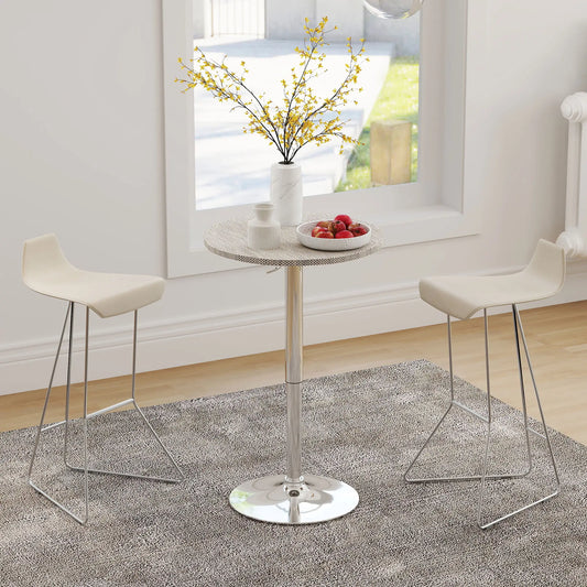Adjustable Round Bar Table, PE Rattan Top, Steel Base, 2-Person, Grey Bar Tables Beige Grey at Gallery Canada