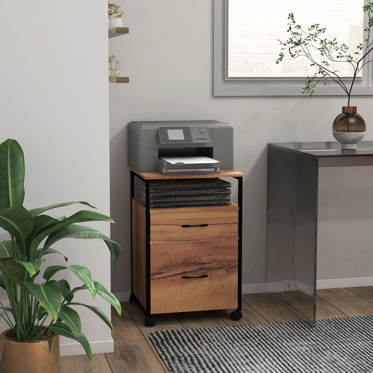 Vertical Filing Cabinet with Wheels, 26.2", 2 Drawers, Open Shelf, Rustic Brown Office Cabinets & Cupboards Rustic Brown, Black at Gallery Canada