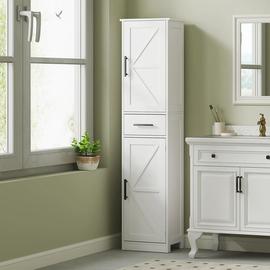67" Tall Bathroom Cabinet, Narrow Storage with Drawer, Adjustable Shelves, White Bathroom Cabinets White at Gallery Canada